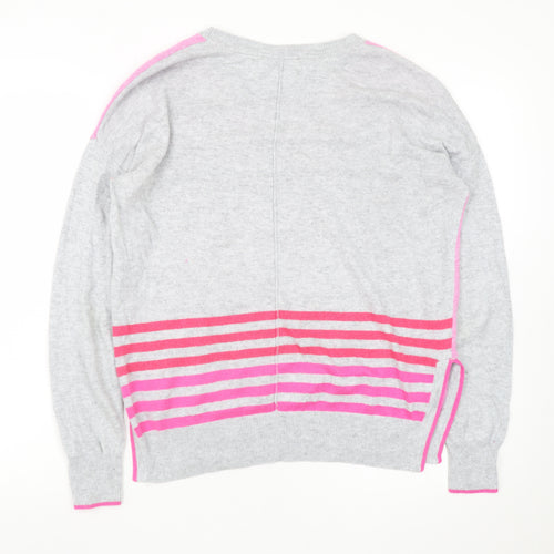 Mint Velvet Womens Grey Pink Striped Cashmere Blend Crew Neck Jumper XS