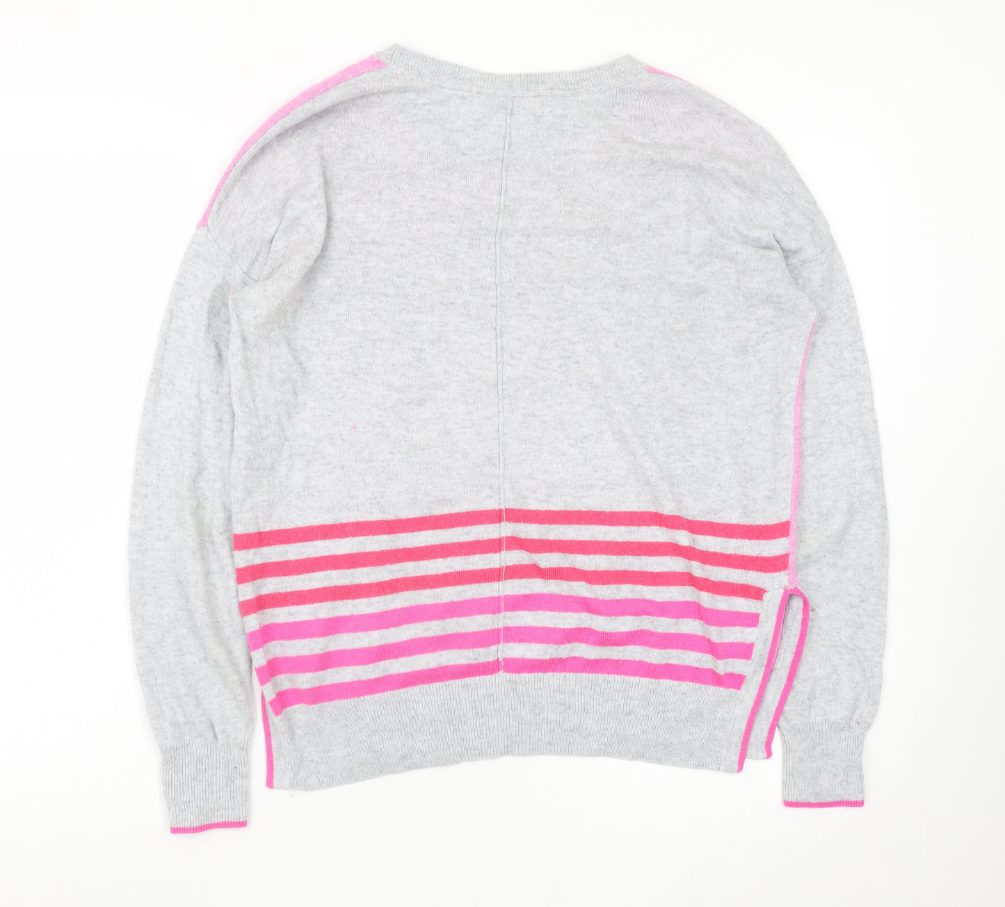Mint Velvet Womens Grey Pink Striped Cashmere Blend Crew Neck Jumper XS