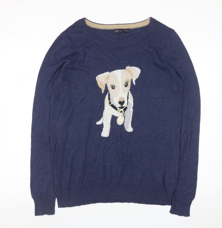 Marks and Spencer Women's Blue Dog Pullover Jumper Size 14