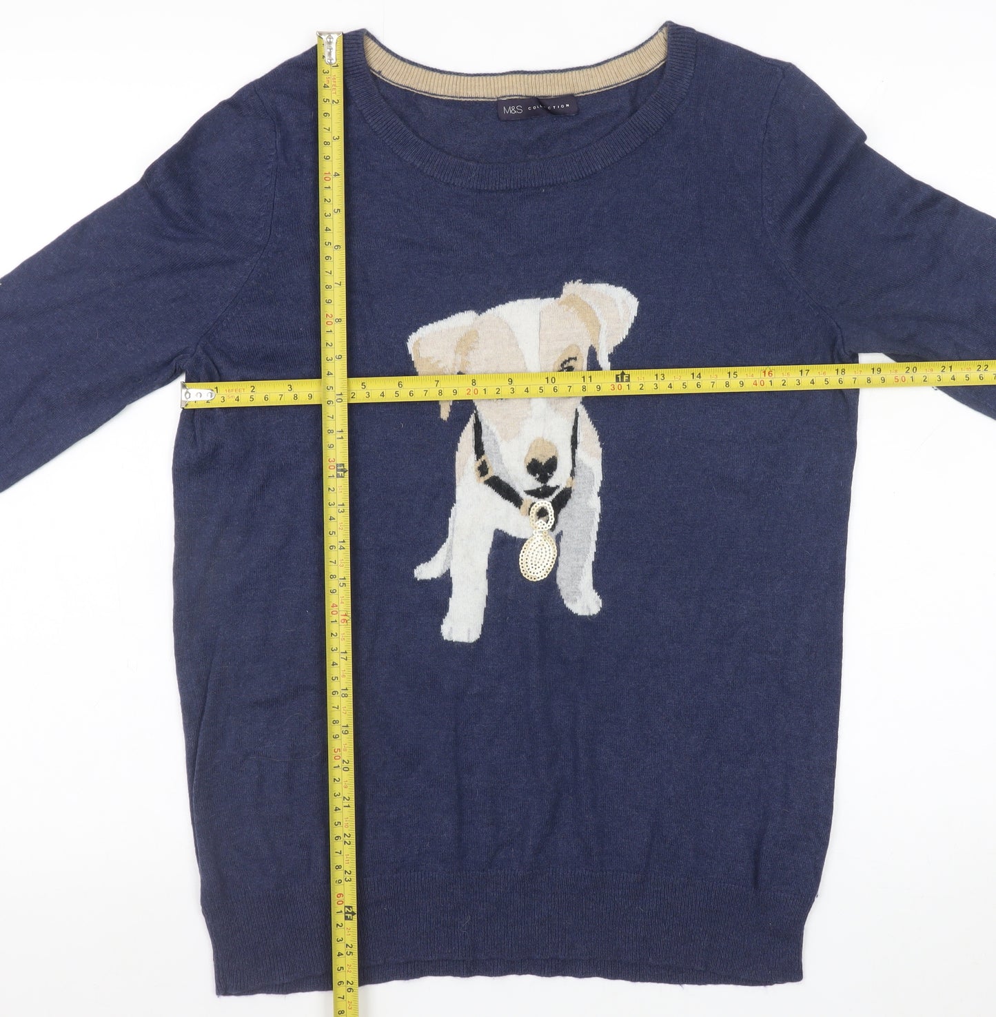 Marks and Spencer Women's Blue Dog Pullover Jumper Size 14