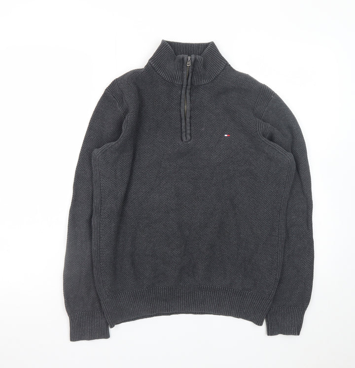 Tommy Hilfiger Men’s Grey Cotton 1/2 Zip Knit Jumper L