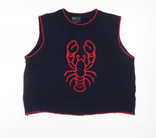 ASOS DESIGN Women Blue Red Lobster Knit Vest Medium Wool Blend