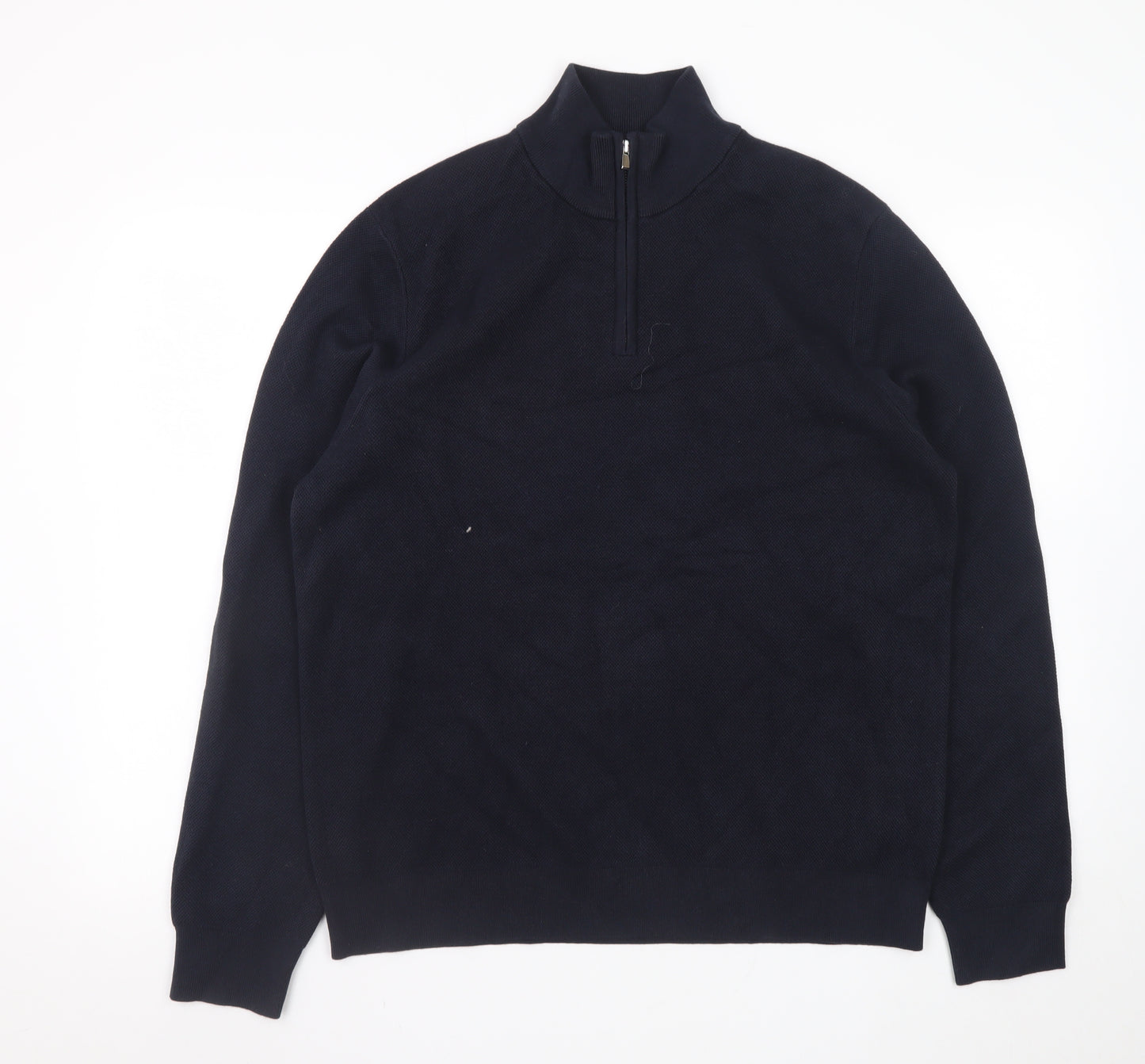 Marks and Spencer Men's Blue Cotton Half Zip Jumper L Regular