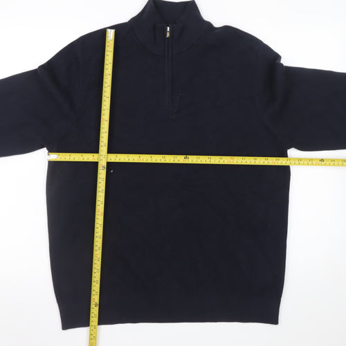 Marks and Spencer Men's Blue Cotton Half Zip Jumper L Regular