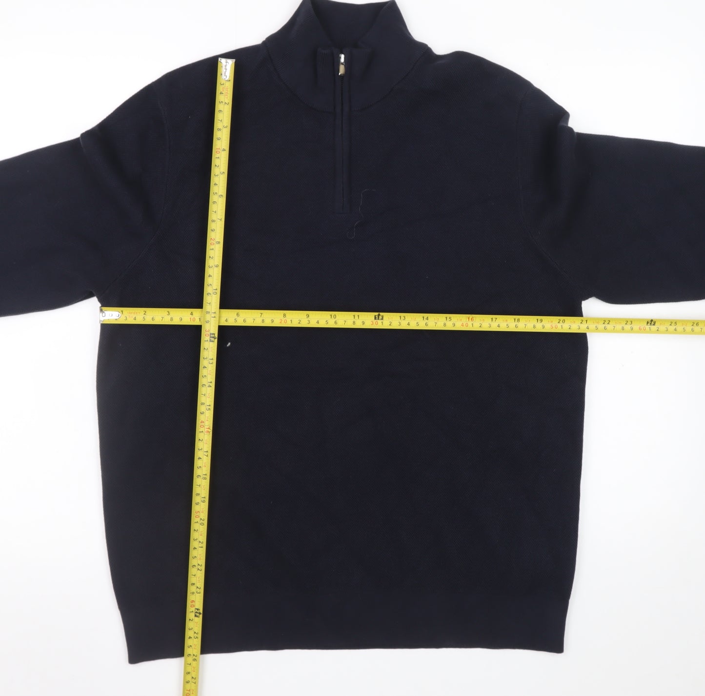 Marks and Spencer Men's Blue Cotton Half Zip Jumper L Regular
