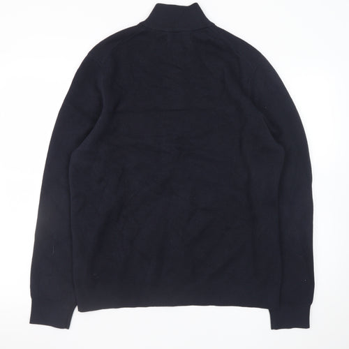Marks and Spencer Men's Blue Cotton Half Zip Jumper L Regular