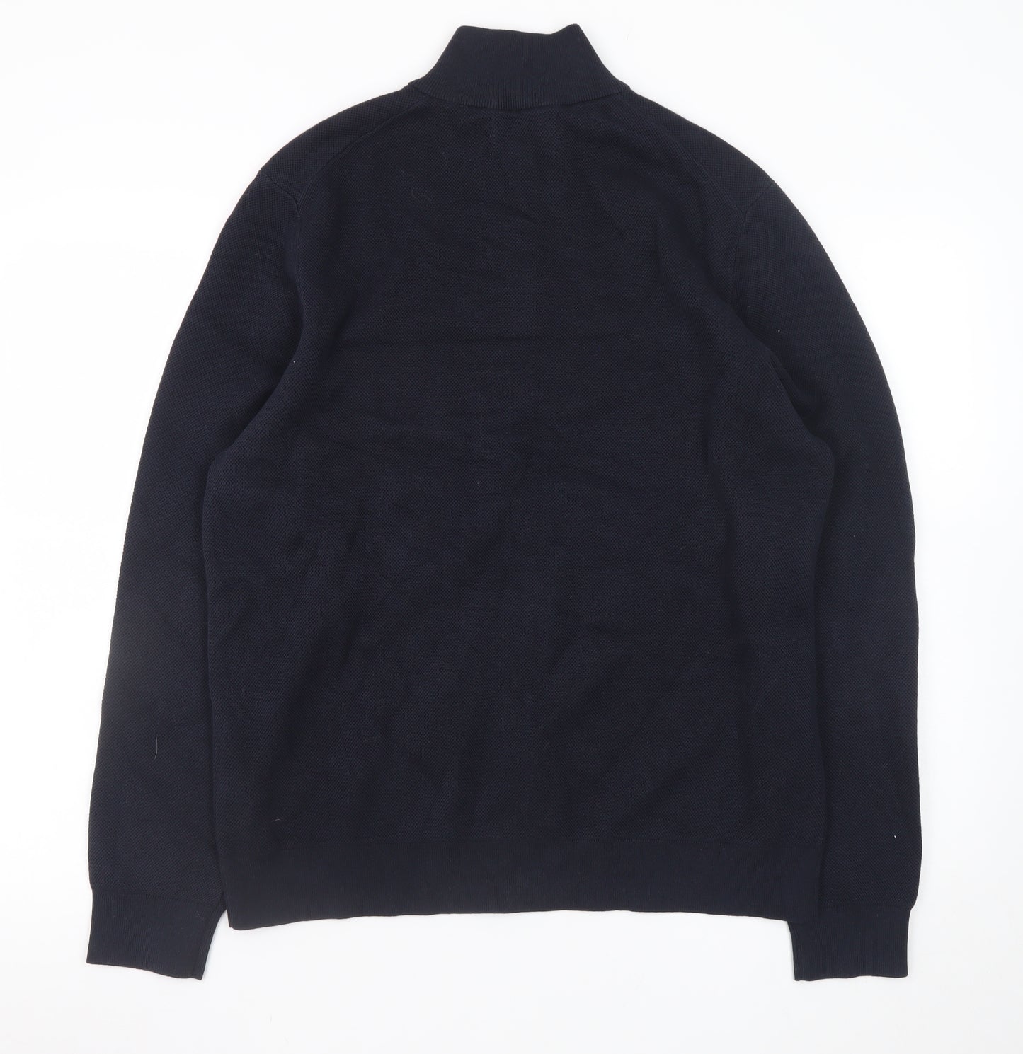 Marks and Spencer Men's Blue Cotton Half Zip Jumper L Regular