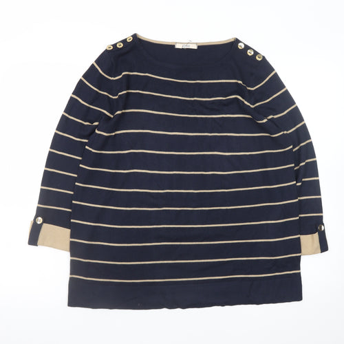 Marks and Spencer Women’s Blue Striped Button Boat Neck Jumper Size 18