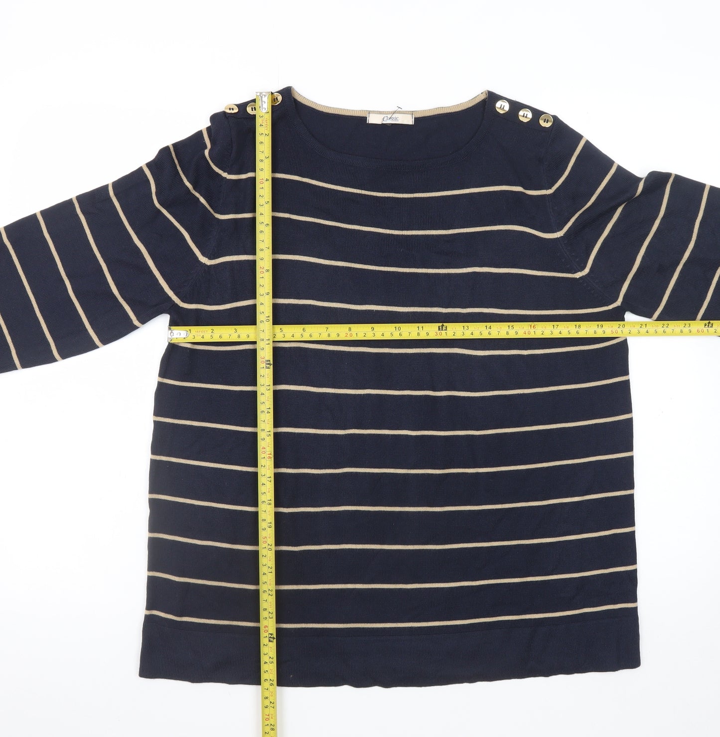 Marks and Spencer Women’s Blue Striped Button Boat Neck Jumper Size 18