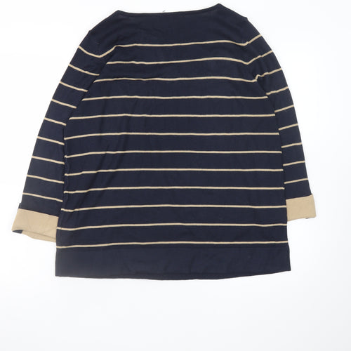 Marks and Spencer Women’s Blue Striped Button Boat Neck Jumper Size 18