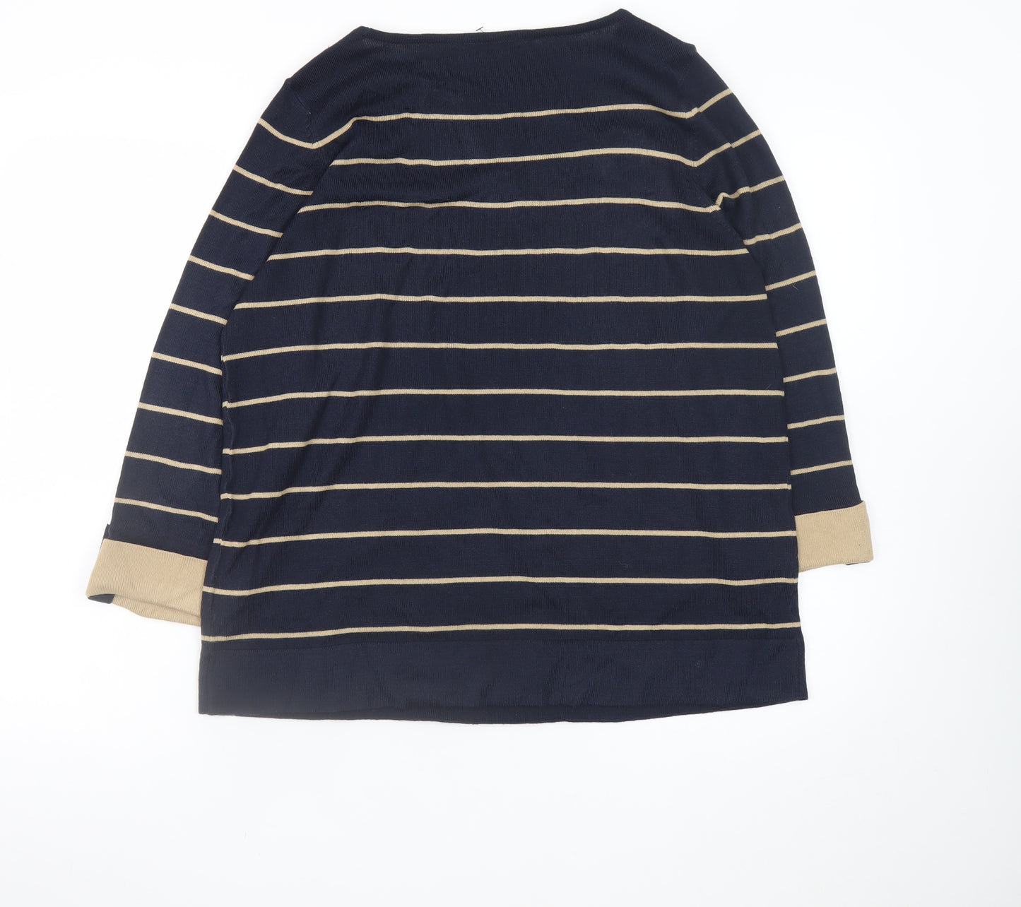 Marks and Spencer Women’s Blue Striped Button Boat Neck Jumper Size 18
