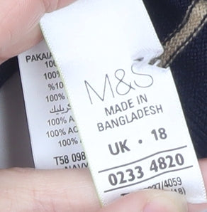 Marks and Spencer Women’s Blue Striped Button Boat Neck Jumper Size 18