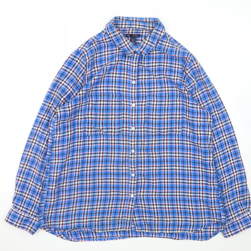 Gap Women’s Blue Plaid Flannel Button-Up Shirt Size L