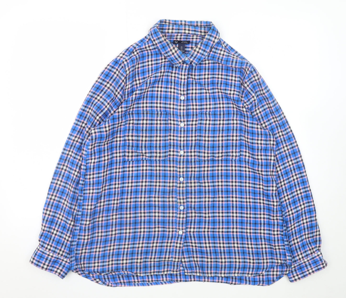 Gap Women’s Blue Plaid Flannel Button-Up Shirt Size L