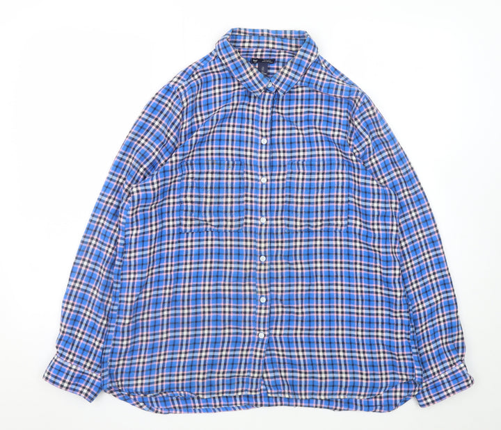 Gap Women’s Blue Plaid Flannel Button-Up Shirt Size L