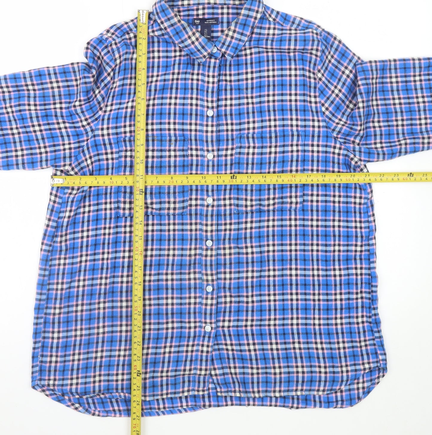 Gap Women’s Blue Plaid Flannel Button-Up Shirt Size L