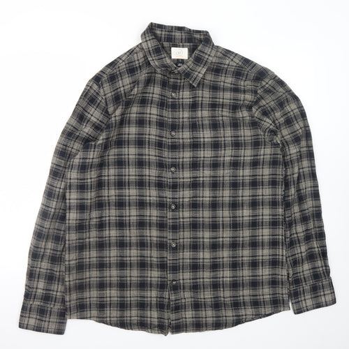 River Island Men's Grey Check Flannel Button-Up Shirt Size L