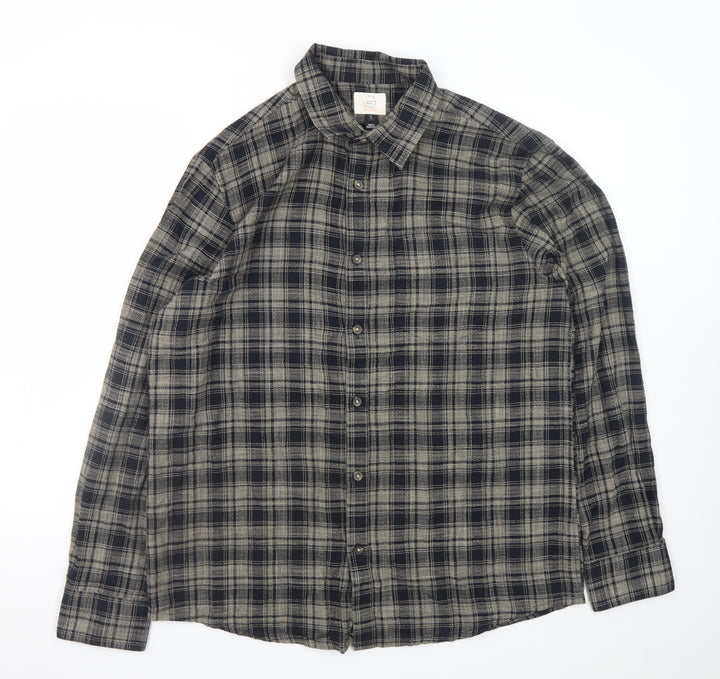 River Island Men's Grey Check Flannel Button-Up Shirt Size L