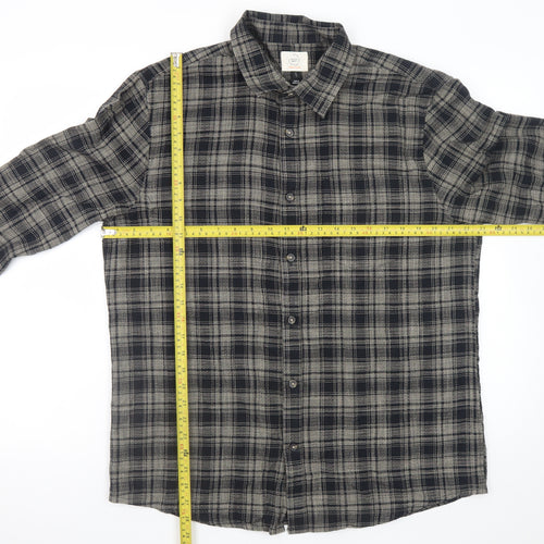River Island Men's Grey Check Flannel Button-Up Shirt Size L