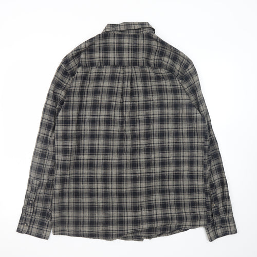 River Island Men's Grey Check Flannel Button-Up Shirt Size L
