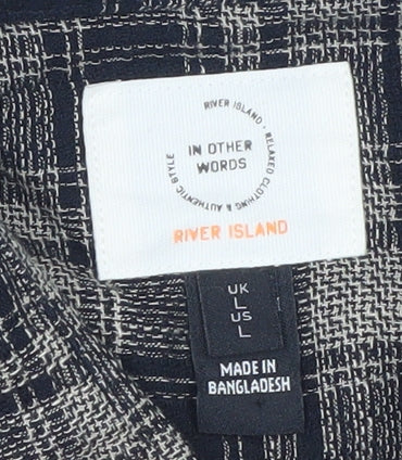 River Island Men's Grey Check Flannel Button-Up Shirt Size L