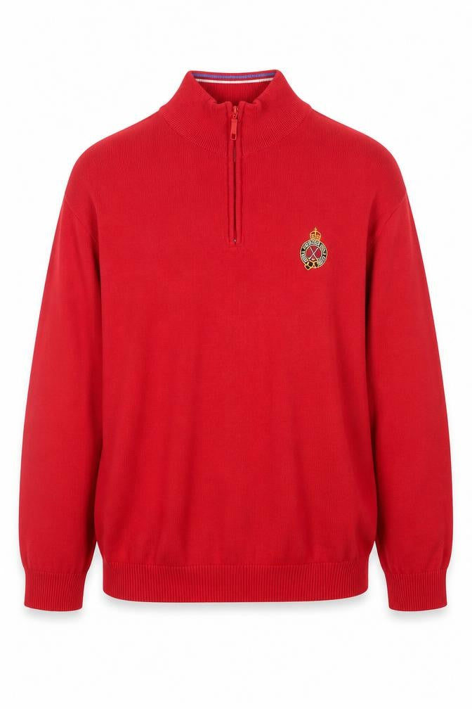 Front view of Murray Golf Men's Red 2XL Cotton 1/2 Zip High Neck Jumper