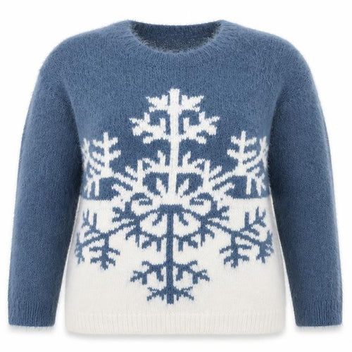 Marks and Spencer Women Blue Size 16 Crew Neck Snowflake Winter Jumper