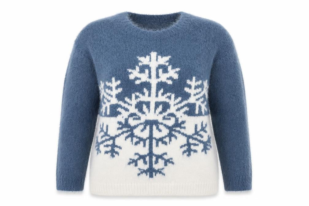 Marks and Spencer Women Blue Size 16 Crew Neck Snowflake Winter Jumper