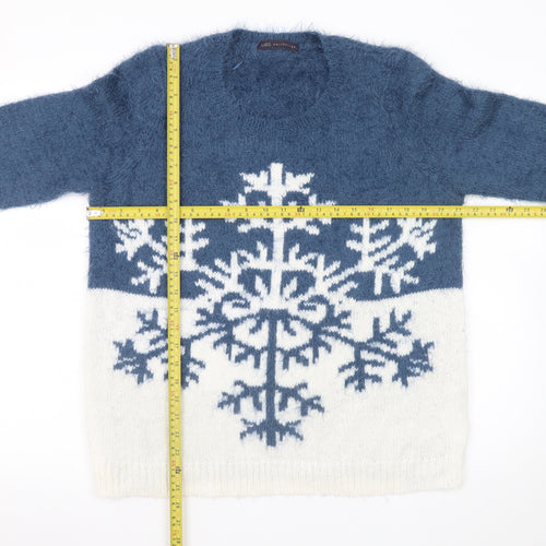 Marks and Spencer Women Blue Size 16 Crew Neck Snowflake Winter Jumper