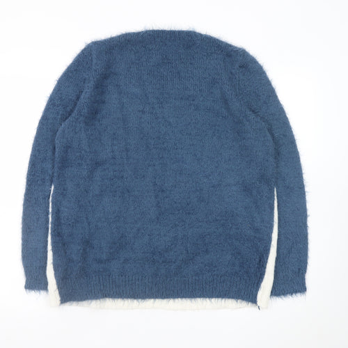 Marks and Spencer Women Blue Size 16 Crew Neck Snowflake Winter Jumper
