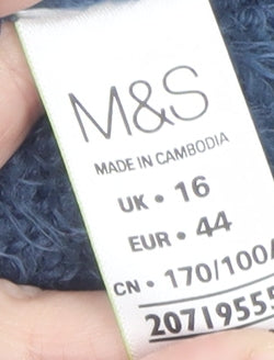 Marks and Spencer Women Blue Size 16 Crew Neck Snowflake Winter Jumper