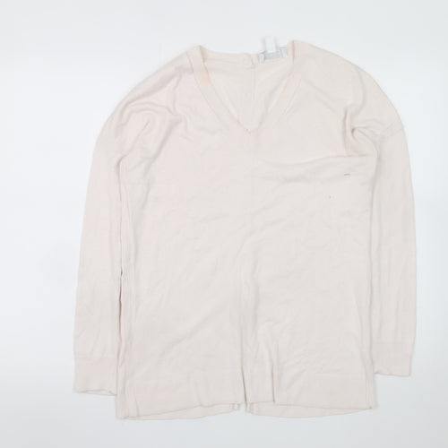 The White Company Women's Ivory V-Neck Button Back Cardigan Size 8