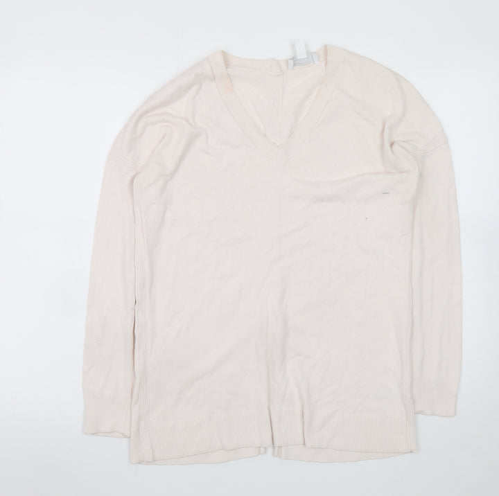 The White Company Women's Ivory V-Neck Button Back Cardigan Size 8