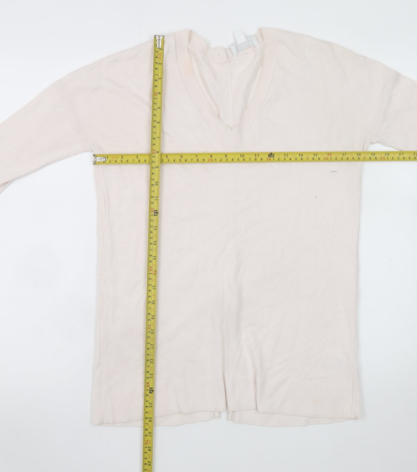 The White Company Women's Ivory V-Neck Button Back Cardigan Size 8