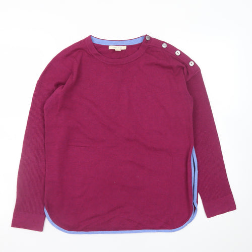 White Stuff Women's Purple Crew Neck Button Jumper Size 8