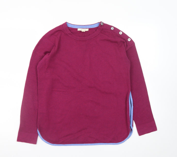 White Stuff Women's Purple Crew Neck Button Jumper Size 8