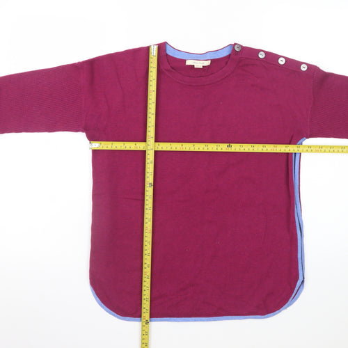 White Stuff Women's Purple Crew Neck Button Jumper Size 8