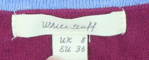 White Stuff Women's Purple Crew Neck Button Jumper Size 8