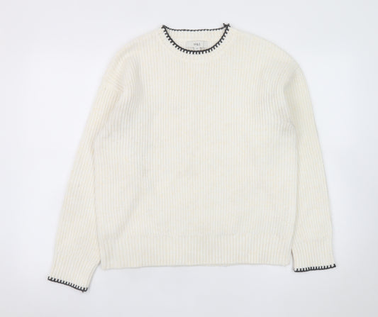 Marks and Spencer Women Ivory Ribbed Knit Jumper Medium