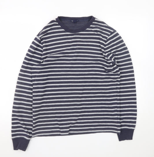 Gap Men's Blue Striped Cotton Crew Neck Jumper Size S