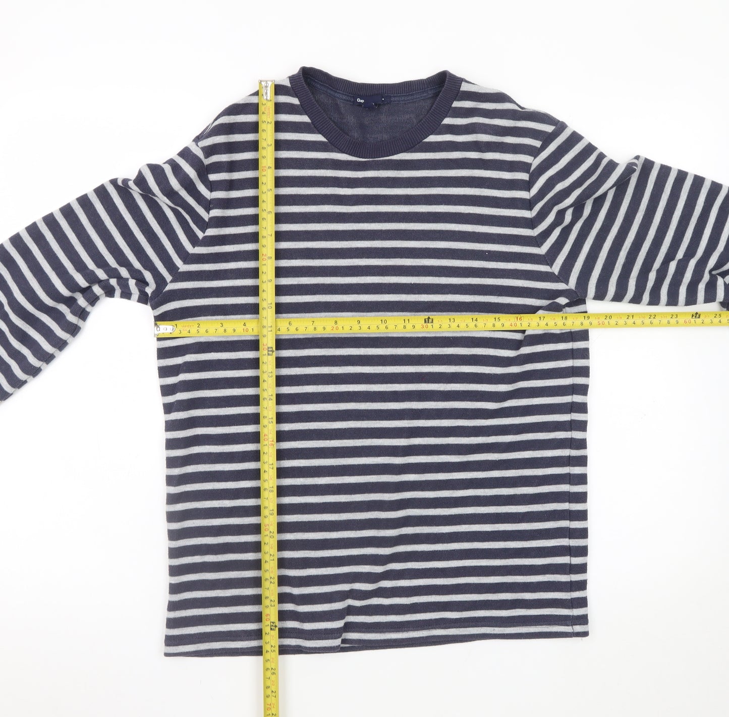 Gap Men's Blue Striped Cotton Crew Neck Jumper Size S