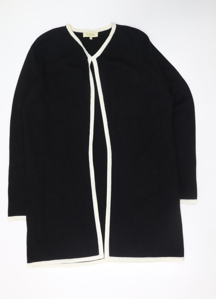 Viyella Women's Black Wool Cotton Long Sleeve Open Cardigan XL
