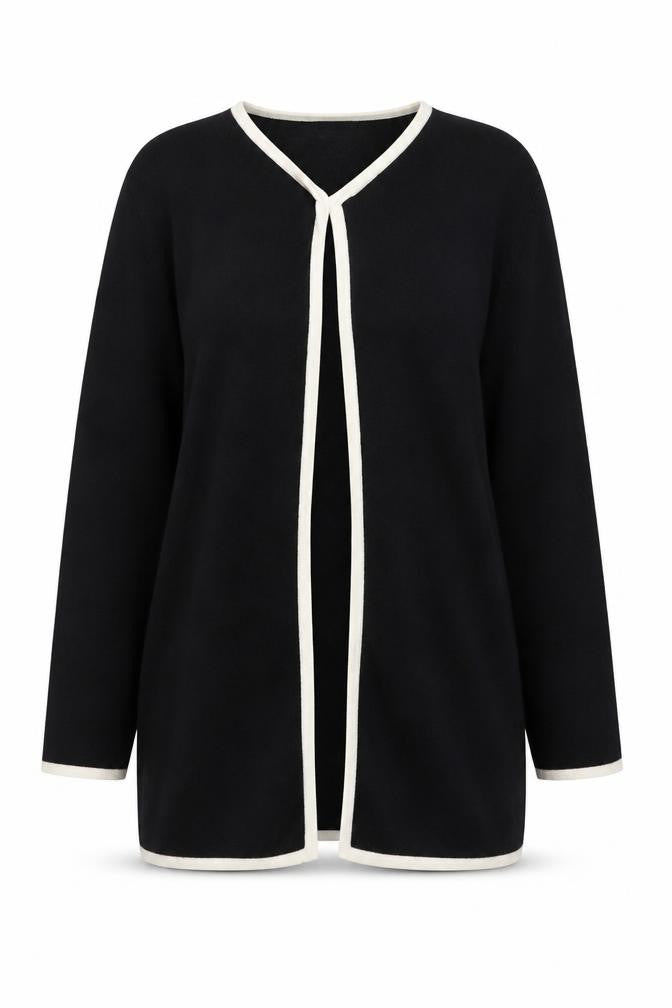 Viyella Women's Black Wool Cotton Long Sleeve Open Cardigan XL