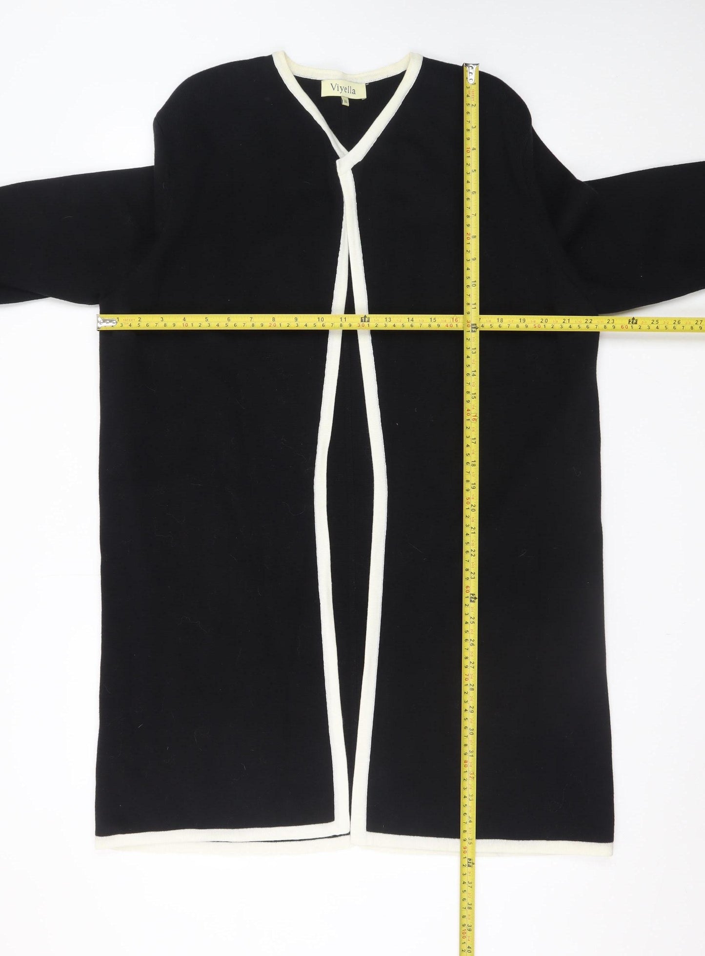 Viyella Women's Black Wool Cotton Long Sleeve Open Cardigan XL