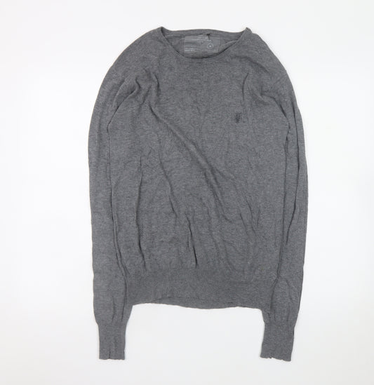AllSaints Men's Grey Cotton Crew Neck Jumper Size M Slim Fit
