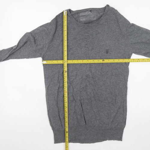 AllSaints Men's Grey Cotton Crew Neck Jumper Size M Slim Fit