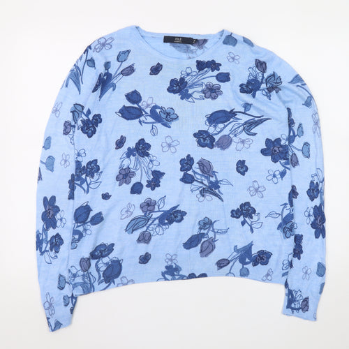 Isle Essentials Women’s Blue Floral Pullover Jumper Size 14-16 Acrylic Knit