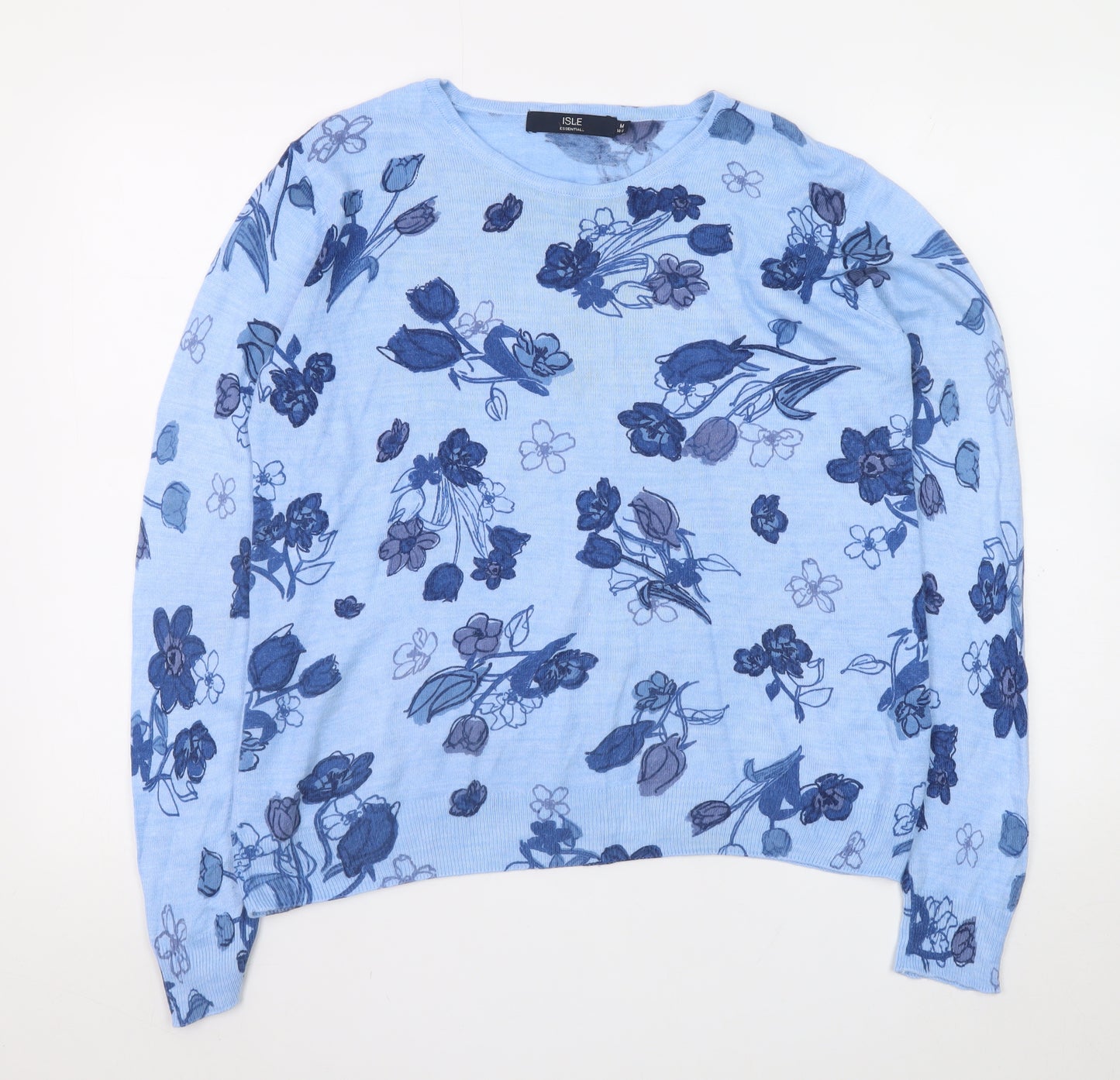 Isle Essentials Women’s Blue Floral Pullover Jumper Size 14-16 Acrylic Knit