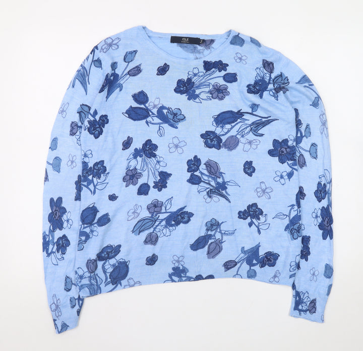 Isle Essentials Women’s Blue Floral Pullover Jumper Size 14-16 Acrylic Knit