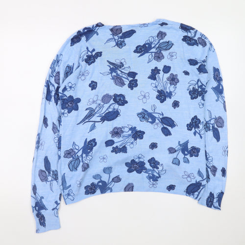 Isle Essentials Women’s Blue Floral Pullover Jumper Size 14-16 Acrylic Knit